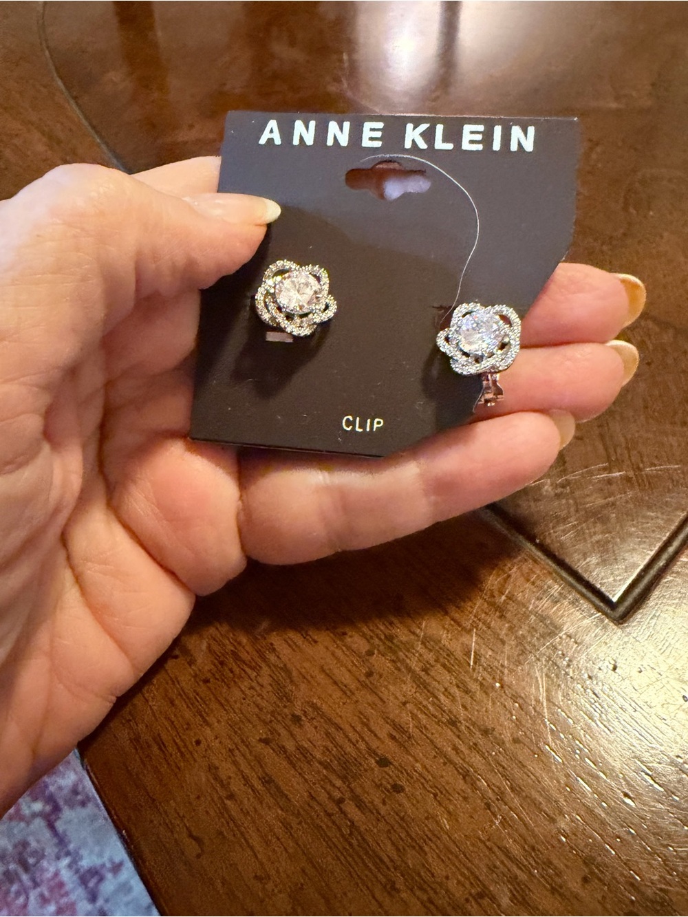 NWT Anne Klein Silver Floral Crystal Clip-On Earrings - Picture 2 of 2